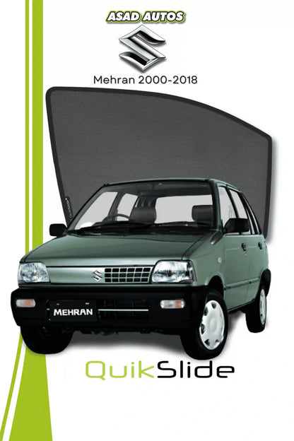 QS QuikSlide custom fit window sun shades installed on Suzuki Mehran 2000-2018 hatchback side window