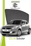 QS QuikSlide custom fit window sun shades installed on Suzuki Swift 2010-2021 hatchback side window