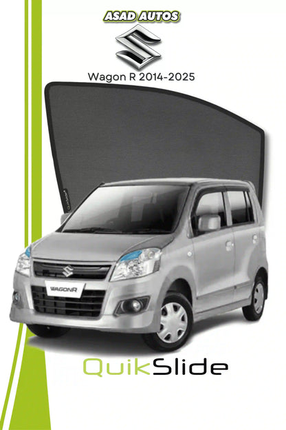 QS QuikSlide custom fit window sun shades installed on Suzuki Wagon R 2014-2026 hatchback side window