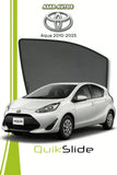 QS QuikSlide custom fit window sun shades installed on Toyota Aqua 2010-2025 side window