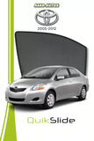 QS QuikSlide custom fit window sun shades installed on Toyota Belta 2007-2012 sedan side window