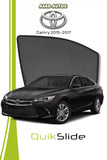 QS QuikSlide custom fit window sun shades installed on Toyota Camry 2015-2017 sedan side window