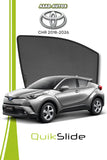 QS QuikSlide custom fit window sun shades installed on Toyota C-HR 2018-2026 crossover side window