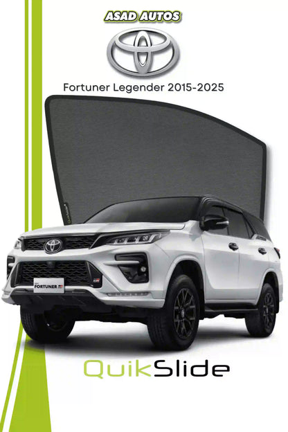 QS QuikSlide window sun shades installed on Toyota Fortuner Legender 2015-2026 side window