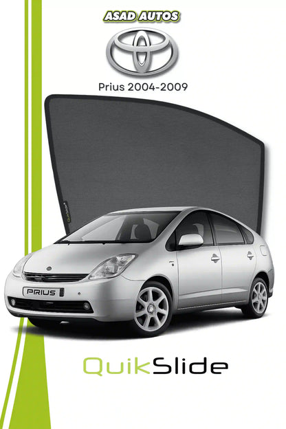 QS QuikSlide custom fit window sun shades installed on Toyota Prius 2004-2009 hatchback side window