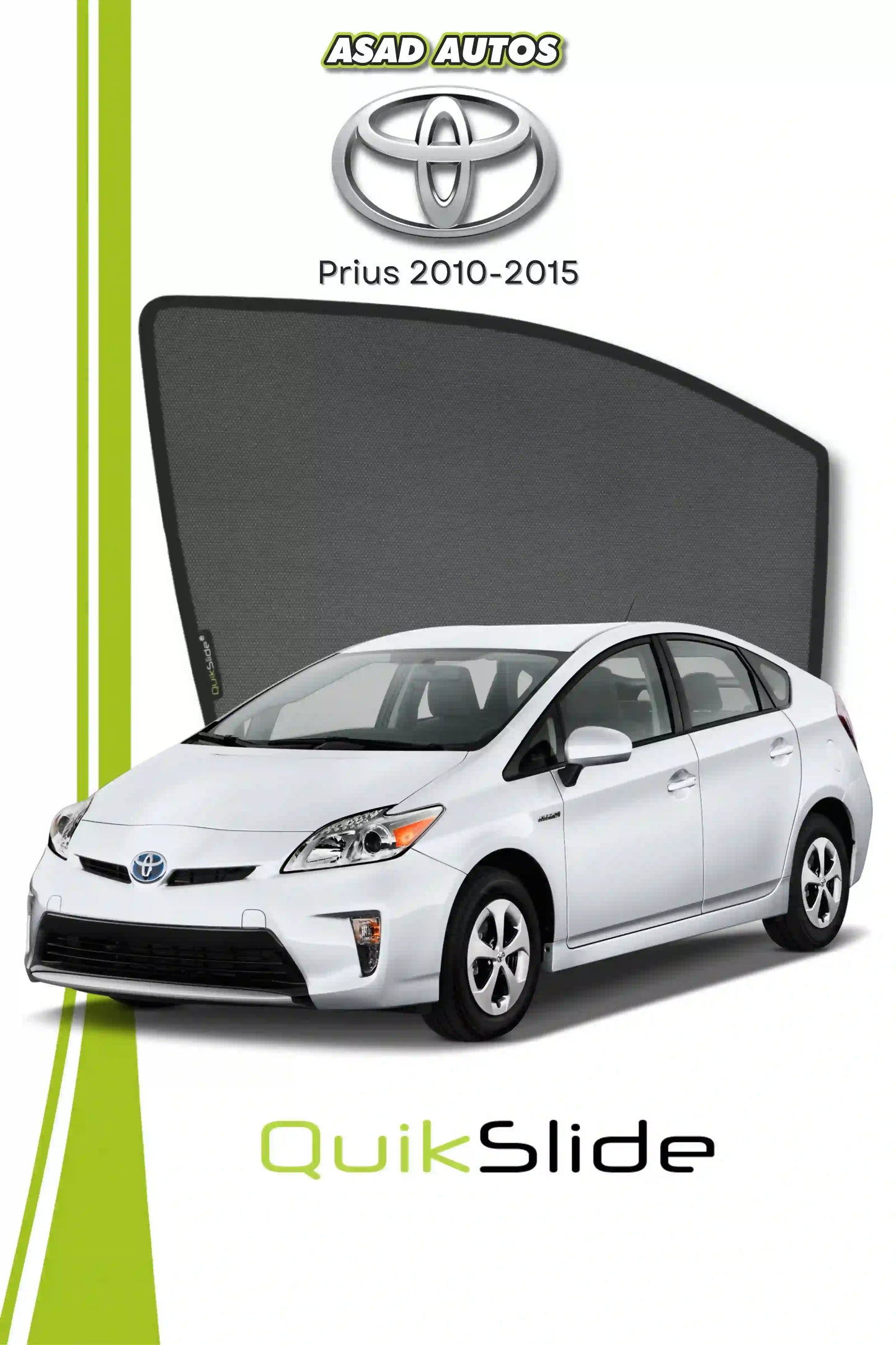 QS QuikSlide custom fit window sun shades installed on Toyota Prius 2010-2015 hatchback side window