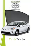 QS QuikSlide custom fit window sun shades installed on Toyota Prius 2010-2015 hatchback side window