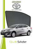 QS QuikSlide window sun shades installed on Toyota Yaris 2018-2026 sedan side window