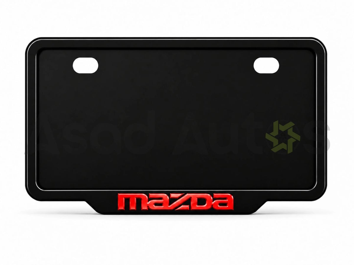 Raptic number plate frame installed on a Mazda bumper