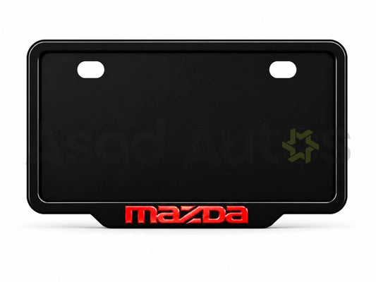 Raptic number plate frame installed on a Mazda bumper