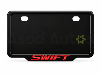 Raptic plate frame fitted to the front bumper of a Suzuki Swift