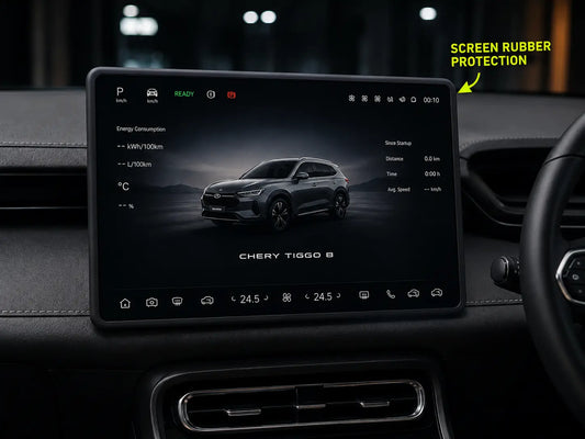 Black silicone screen rubber protection cover for Chery Tiggo 8 PHEV 2025-2026 central infotainment touchscreen - Asad Autos