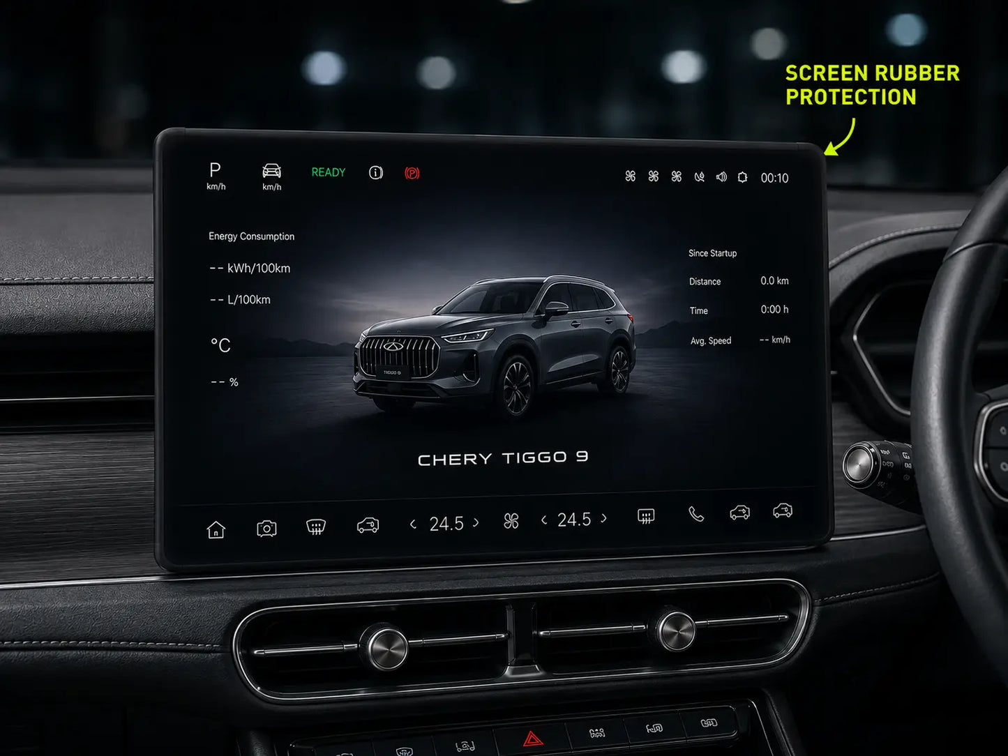 Black silicone screen rubber protection cover for Chery Tiggo 9 PHEV central infotainment touchscreen - Asad Autos