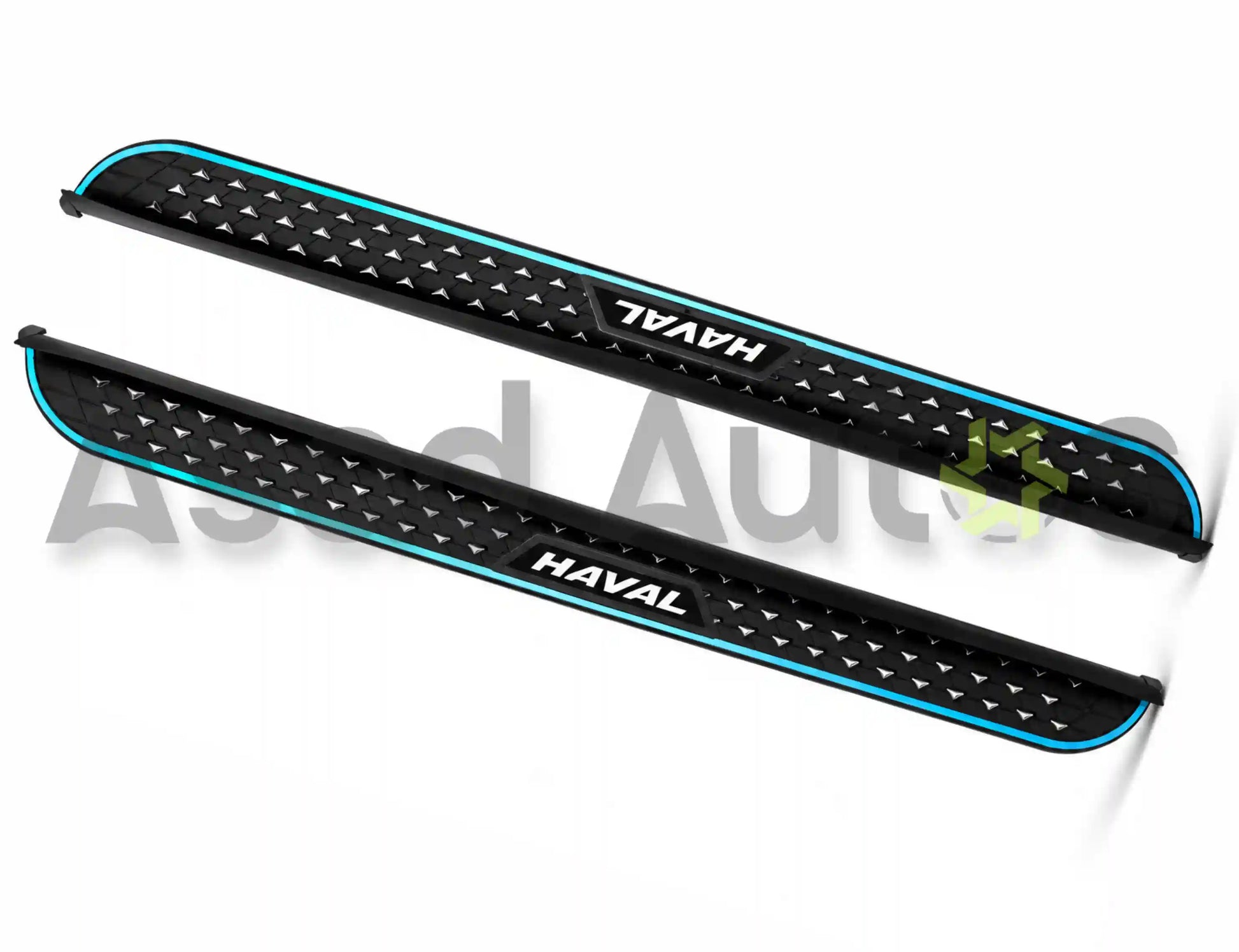 Black Haval H6 side step running board with anti-slip tread and blue trim, HAVAL branded - A-2000 - Asad Autos