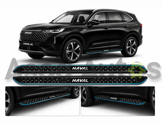 Black Haval H6 side step running board with anti-slip tread and blue trim, HAVAL branded - A-2000 - Asad Autos