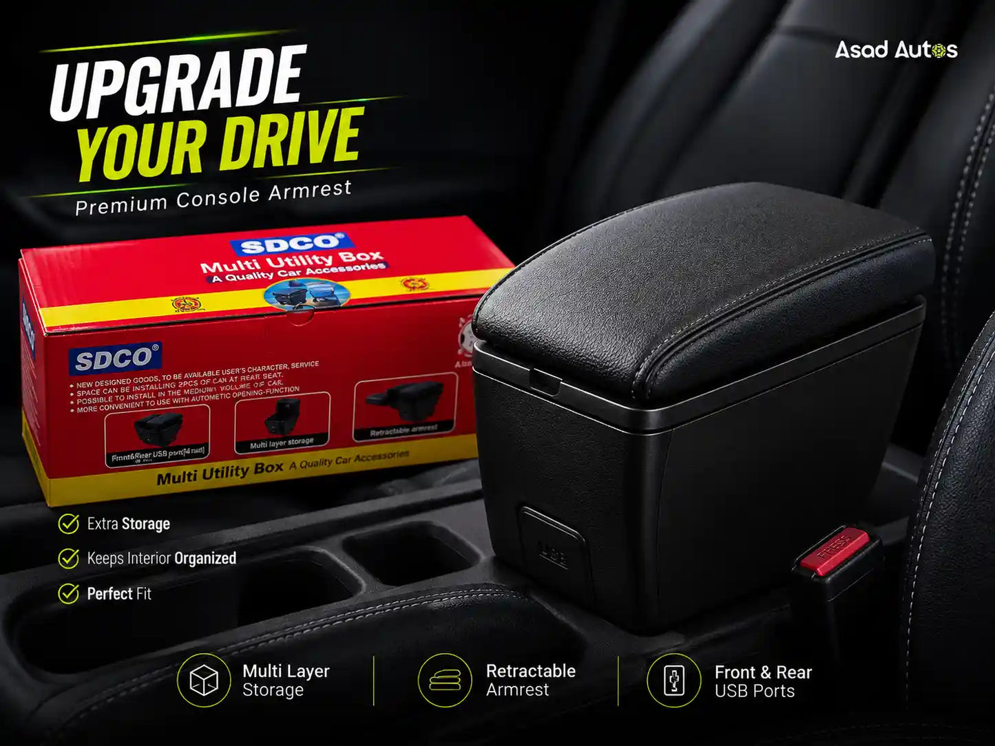 SOGO wide armrest console pad for Suzuki Swift 2017-2026 interior comfort - Asad Autos