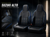 Suzuki Alto bespoke custom-fit Black & Blue leather seat covers by Asad Autos with premium stitching, OEM fit, durable protection, and enhanced driving comfort.