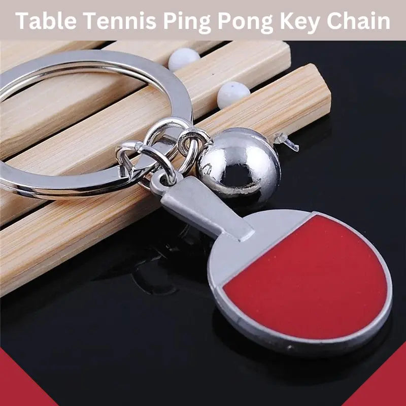 Table tennis ping pong key chain with miniature paddle and ball design