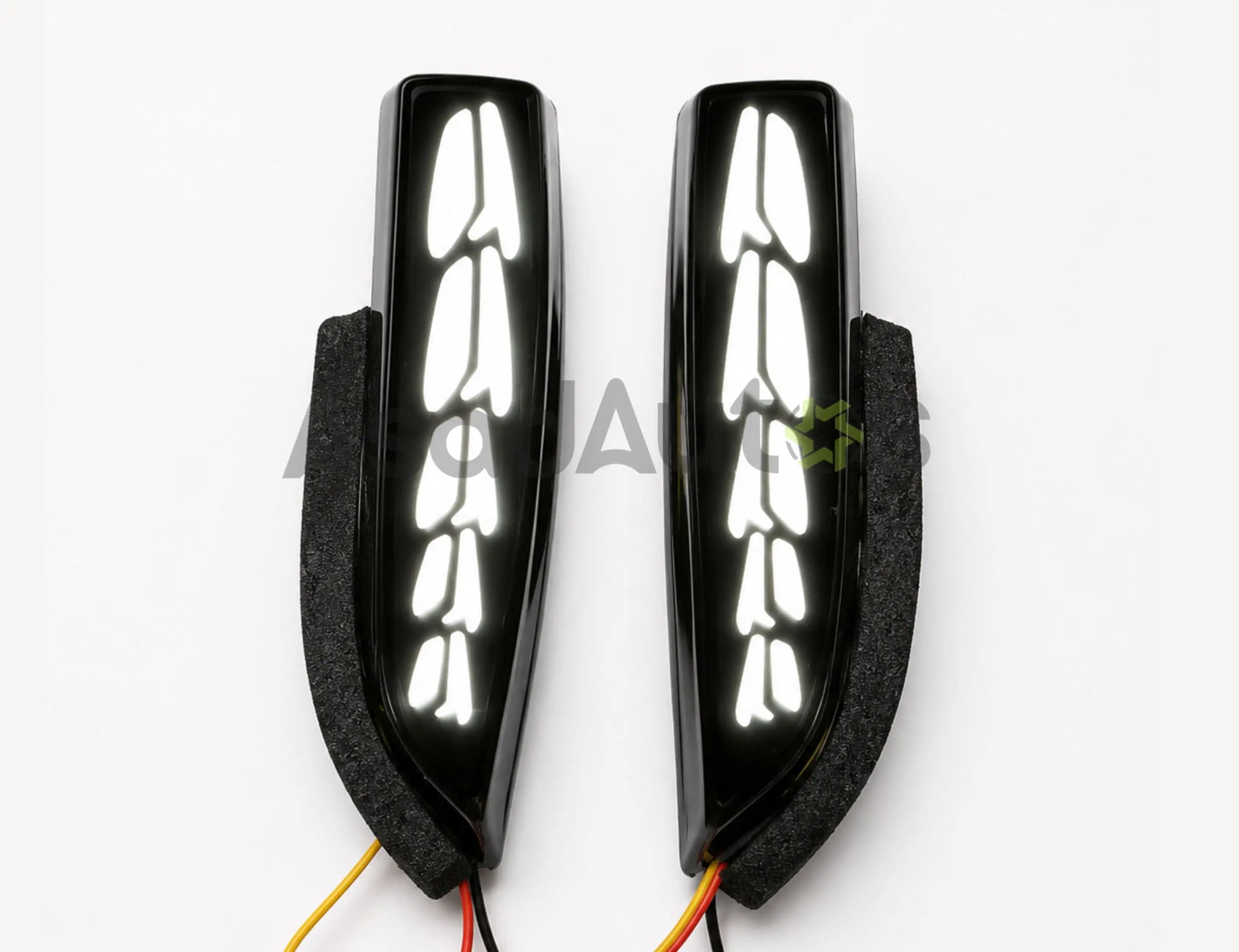 Toyota Corolla Dragon Style LED mirror turn signal lights with white DRL and sequential yellow indicator by Asad Autos.