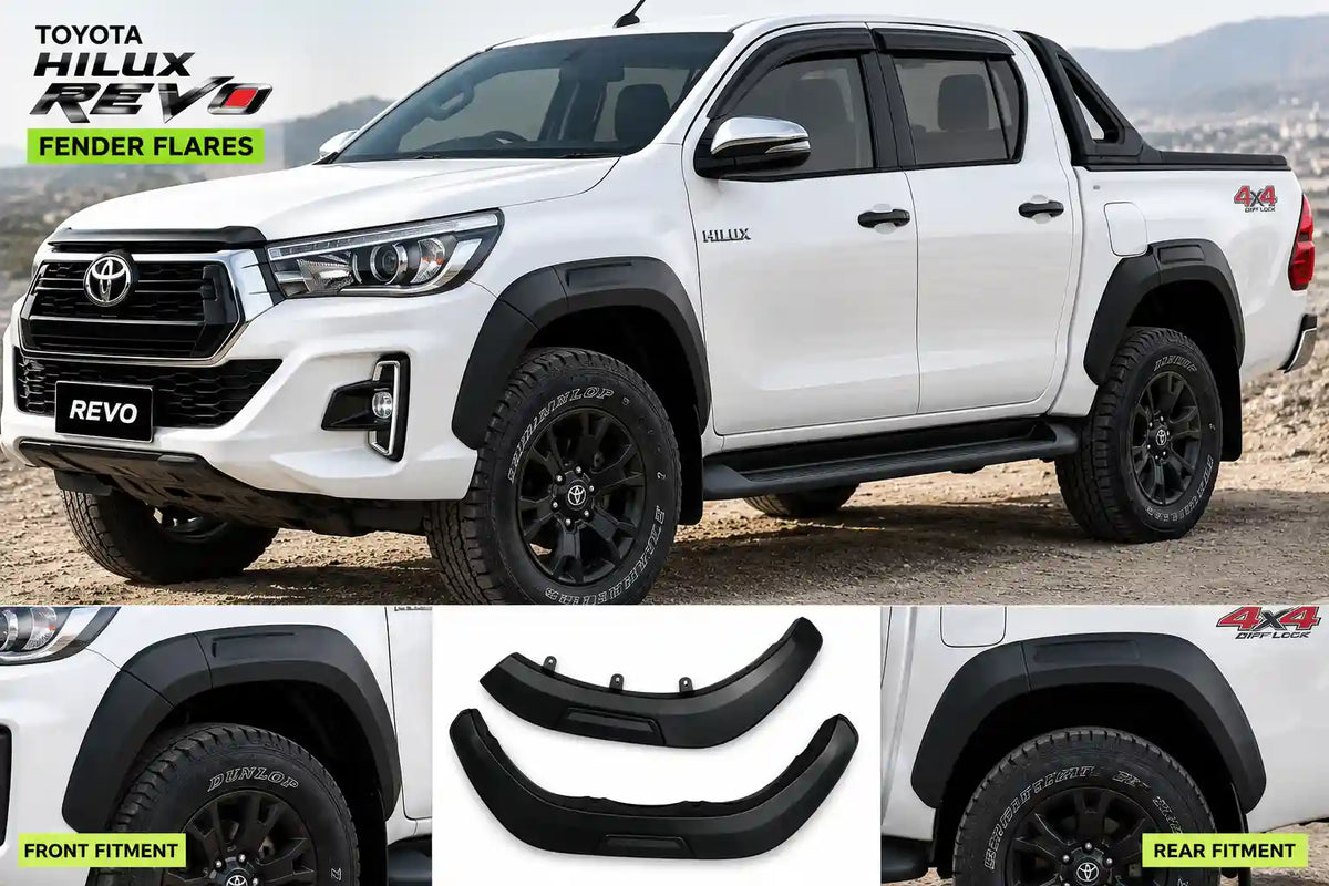 Complete fender flare set for Toyota Hilux Revo, all four arches