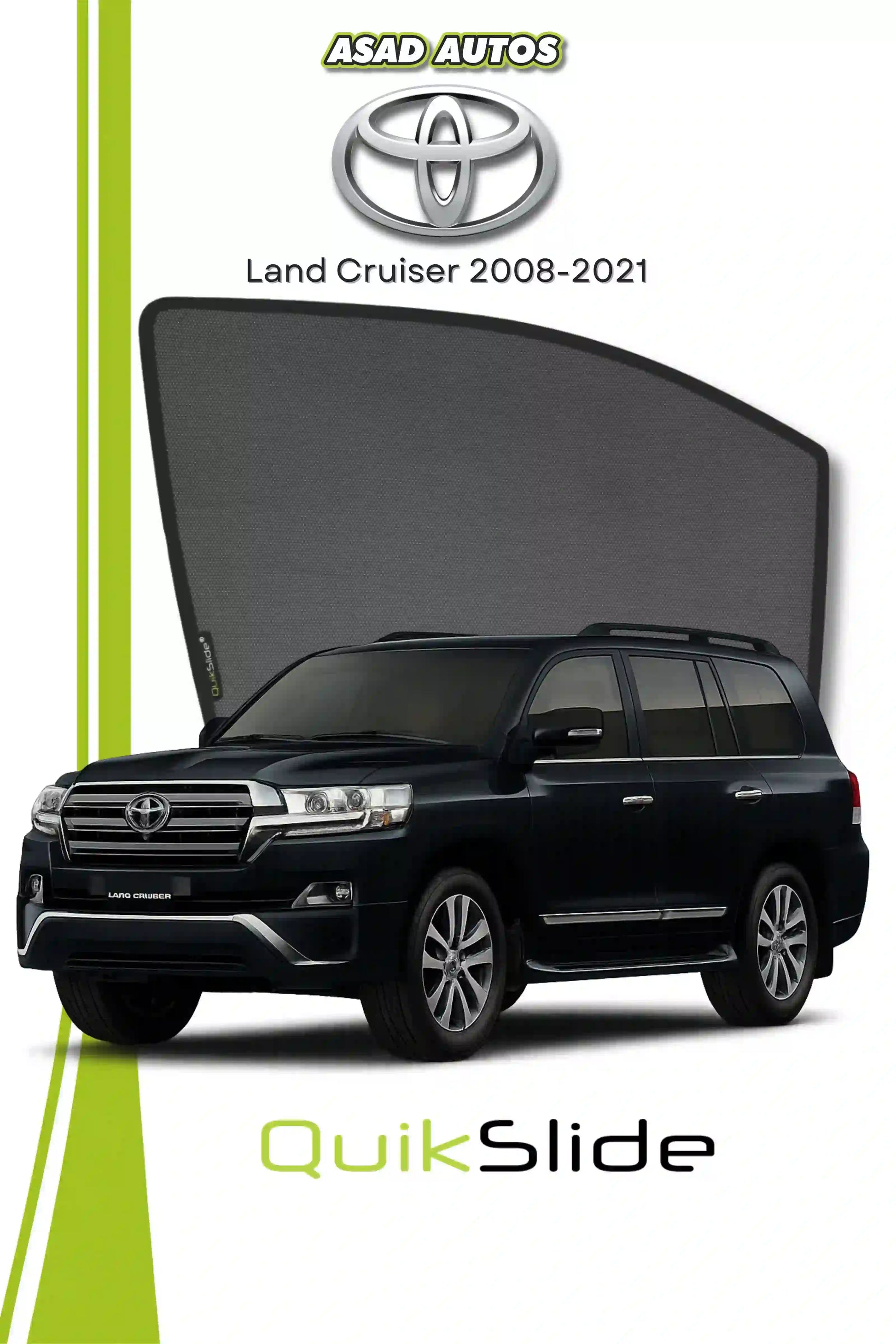 QS QuikSlide Window Sun Shades for Toyota Land Cruiser 2008-2021 SUV, custom fit UV protection