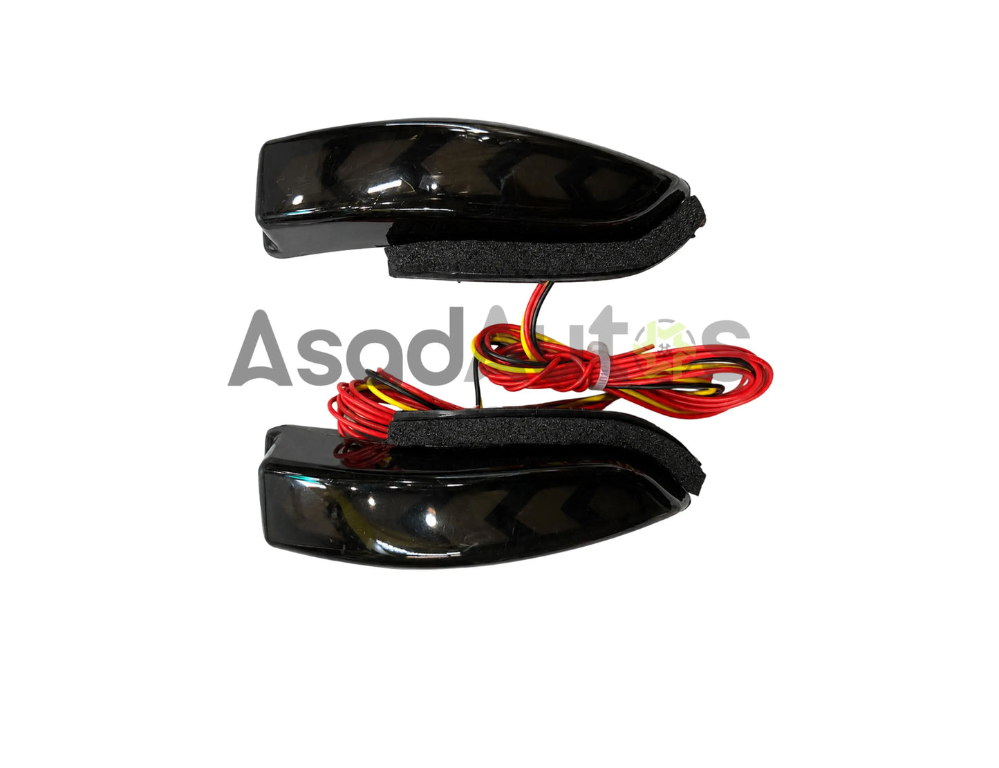 Toyota LED Arrow Rear View Mirror Turn Signal Lights with Smoked Black Lens, White DRL and Sequential Amber Indicator Pair