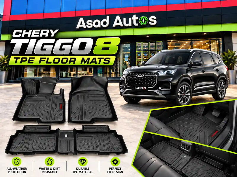 TPE floor mats installed inside Chery Tiggo 8 cabin