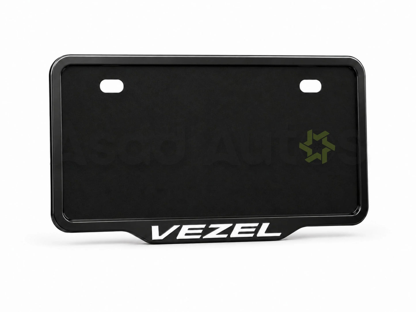 VANTIQ custom number plate frame fitted on Honda Vezel front plate area - Asad Autos