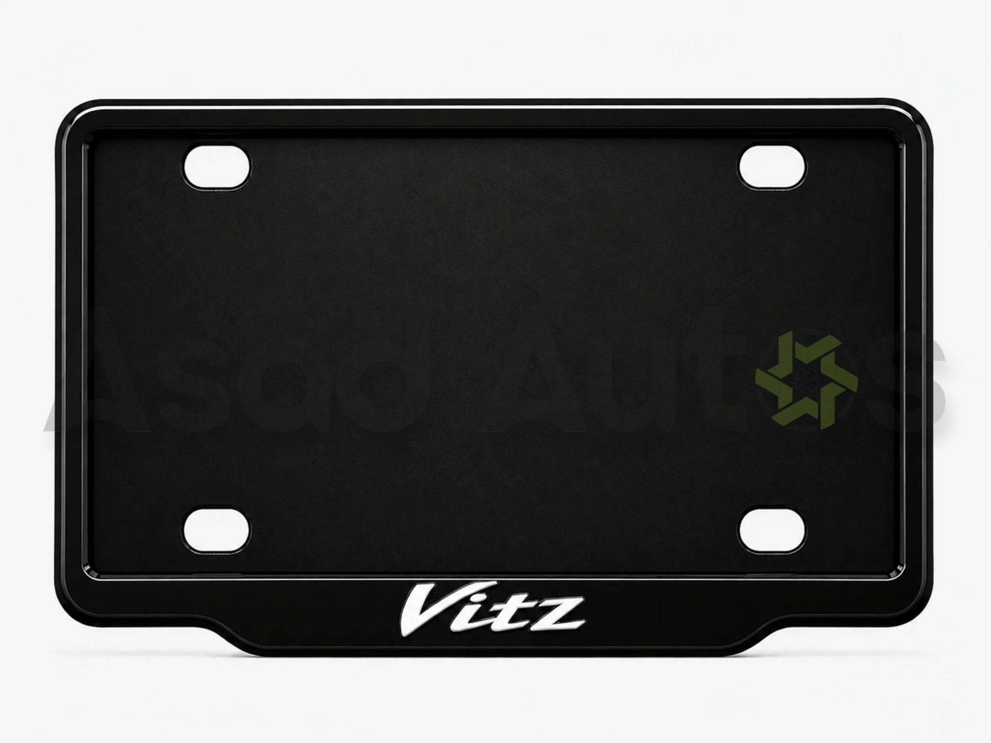 VANTIQ custom number plate frame fitted on Toyota Vitz front plate area - Asad Autos