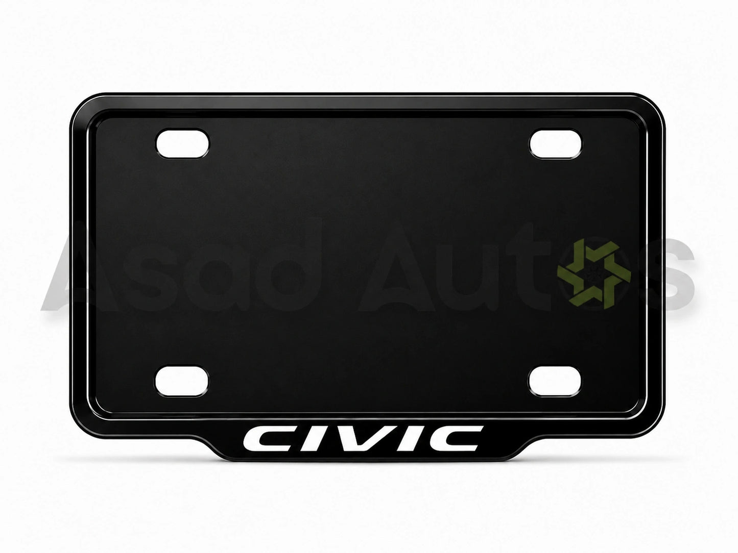 VANTIQ custom number plate frame-white-fitted on Honda Civic front plate area - Asad Autos