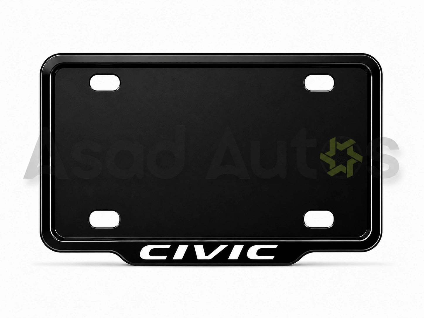 VANTIQ custom number plate frame-white-fitted on Honda Civic front plate area - Asad Autos