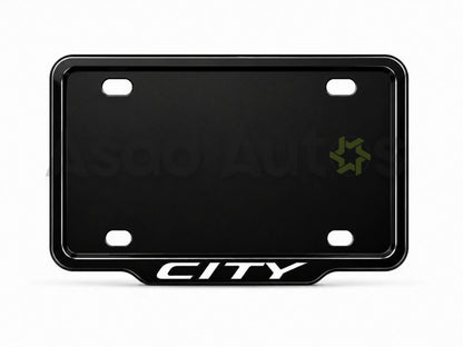 vantiq- custom number plate frame-white-fitted on Honda City front plate area - Asad Autos