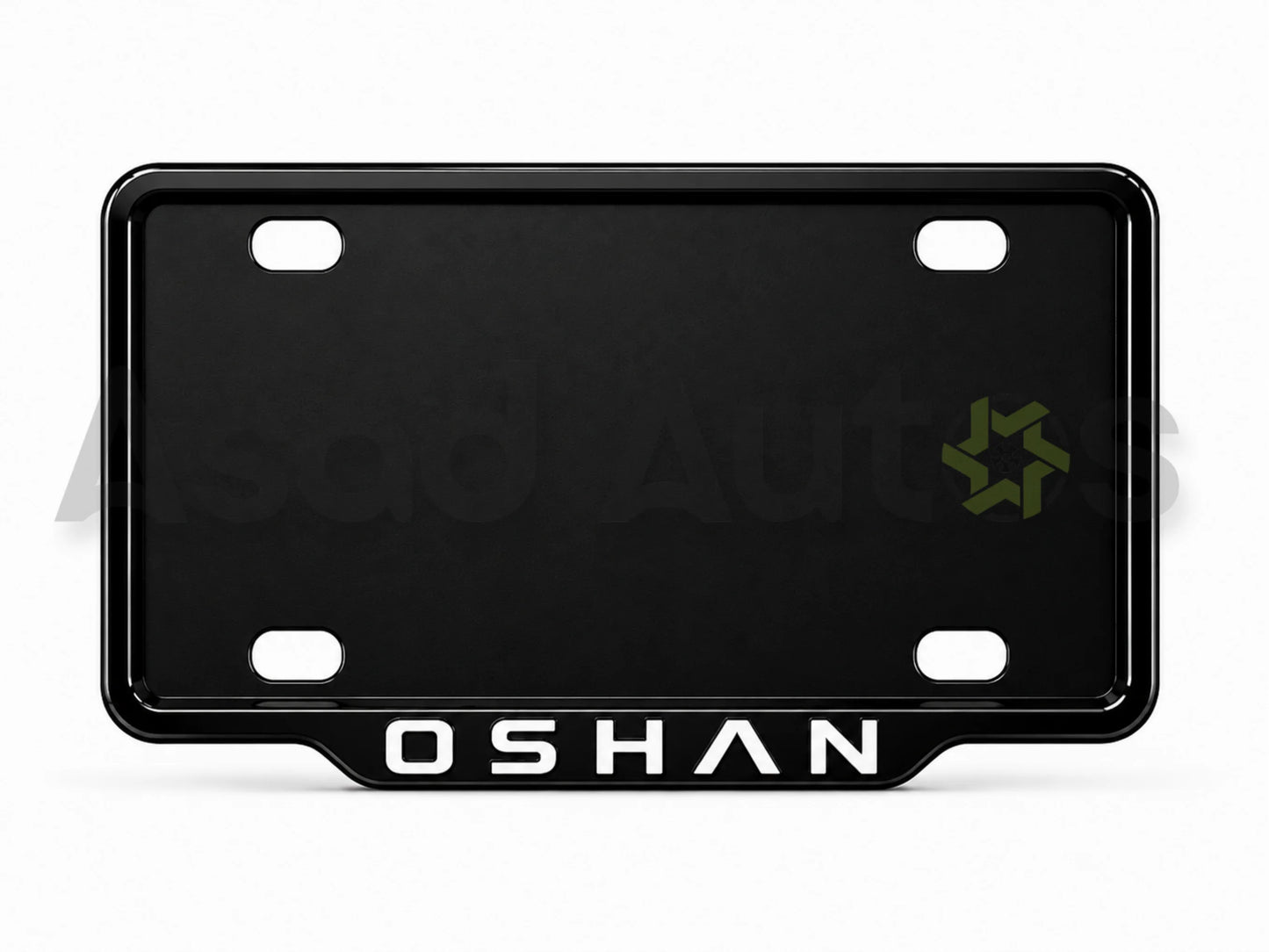 VANTIQ custom number plate frame white fitted on Oshan front plate area - Asad Autos