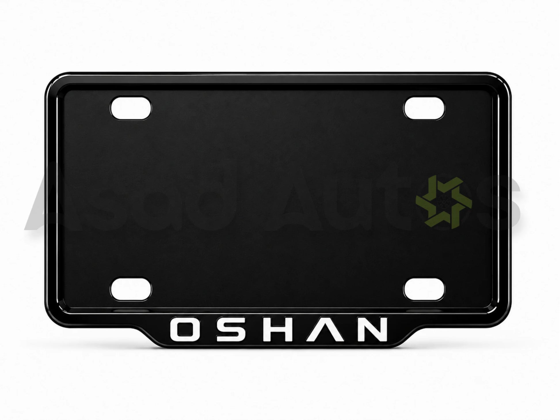 VANTIQ custom number plate frame white fitted on Oshan front plate area - Asad Autos