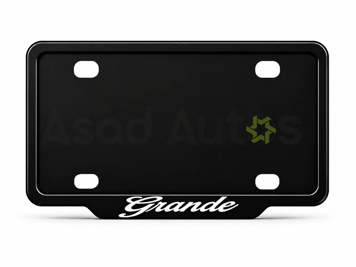 Vantiq number plate frame installed on a Toyota Grande bumper