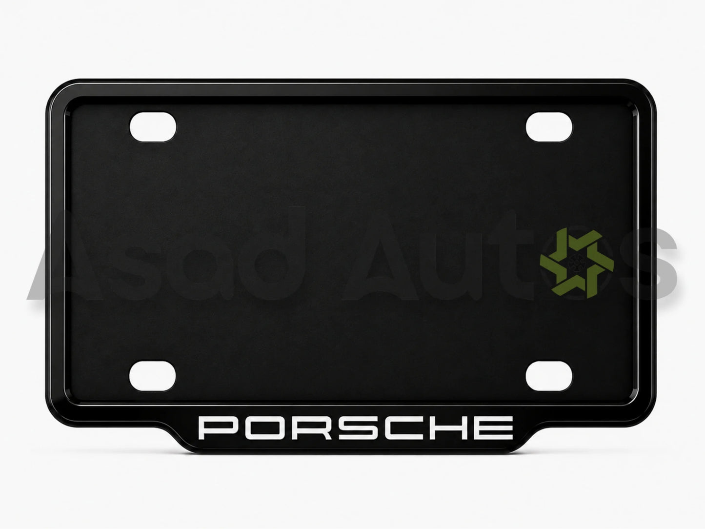 VANTIQ custom number plate frame fitted on Porsche front plate area - Asad Autos
