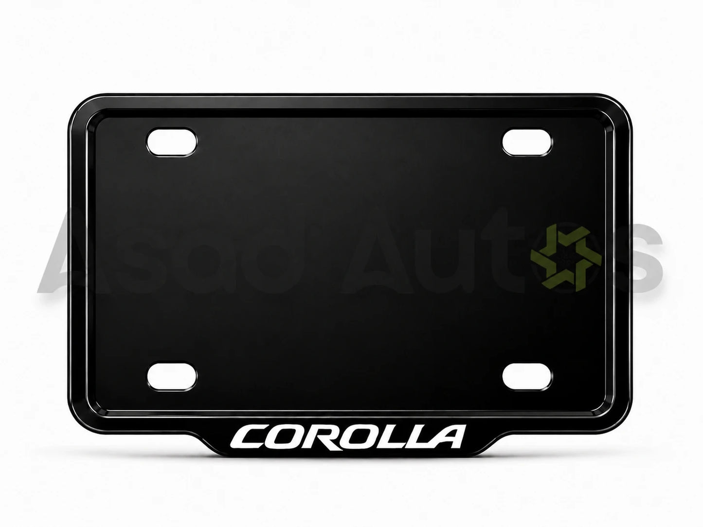 VANTIQ custom number plate frame fitted on Toyota Corolla front plate area - Asad Autos