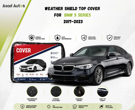 Weather shield black top cover custom fit on BMW 5 Series 2017-2023 sedan for all-weather protection - Asad Autos