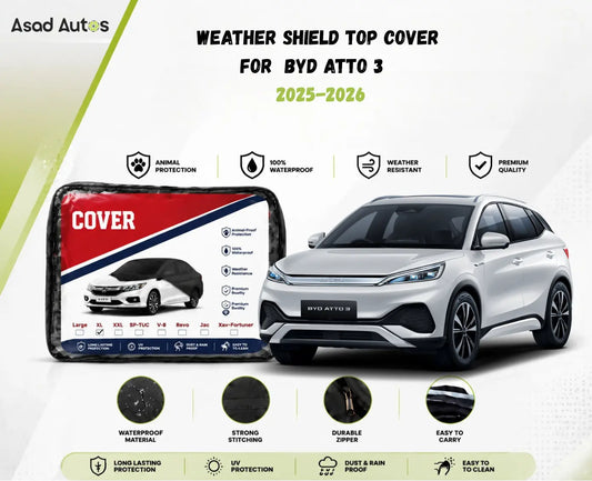 Weather shield black top cover custom fit on BYD Atto 3 2025-2026 electric SUV for all-weather protection - Asad Autos