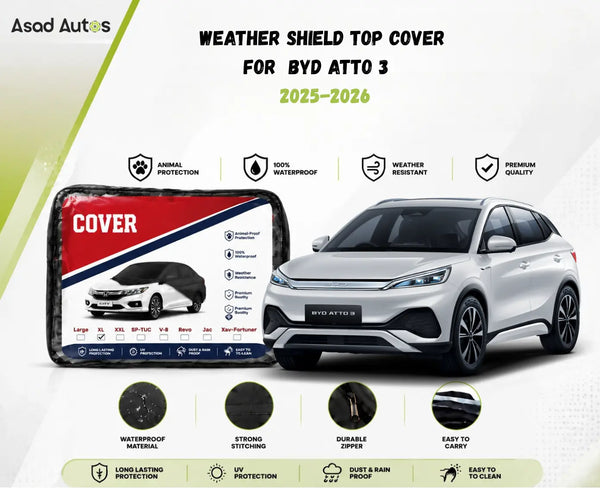 Weather shield black top cover custom fit on BYD Atto 3 2025-2026 electric SUV for all-weather protection - Asad Autos