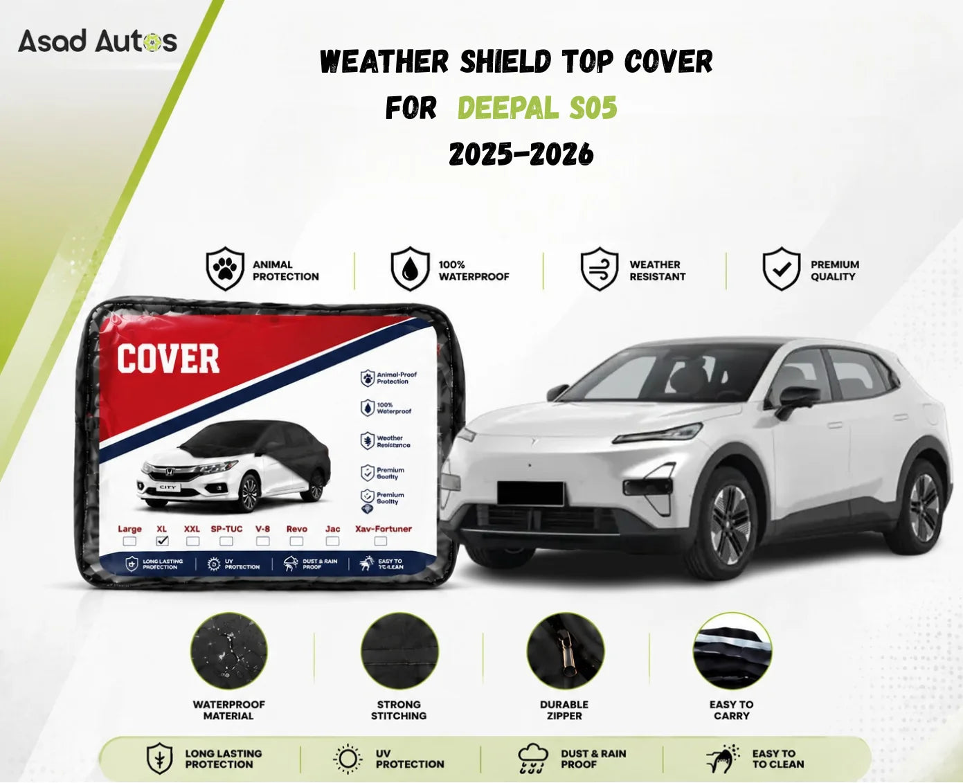 Weather shield black top cover custom fit on Deepal S05 2025-2026 electric SUV for all-weather protection - Asad Autos