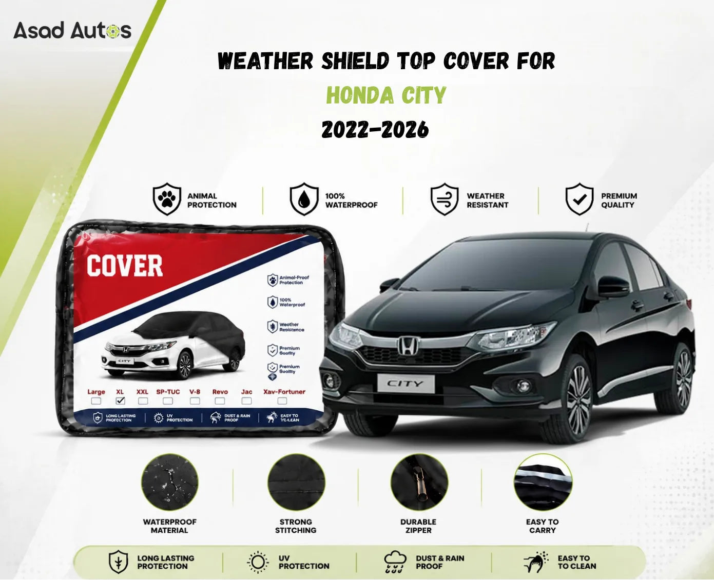 Weather shield black top cover custom fit on Honda City 2022-2026 for all-weather protection