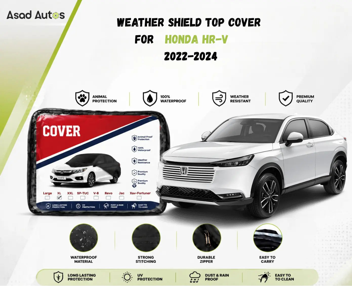 Weather shield black top cover custom fit on Honda HR-V 2022-2024 SUV for all-weather protection - Asad Autos