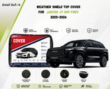 Weatherproof paint-safe fabric close-up of weather shield top cover for Jaecoo J7 SHS PHEV 2025-2026 sun rain and dust protection - Asad Autos