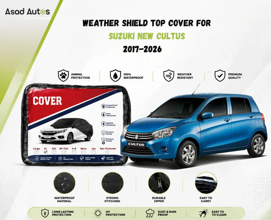 Weather shield black top cover custom fit on Suzuki New Cultus 2017-2026 for all-weather protection - Asad Autos