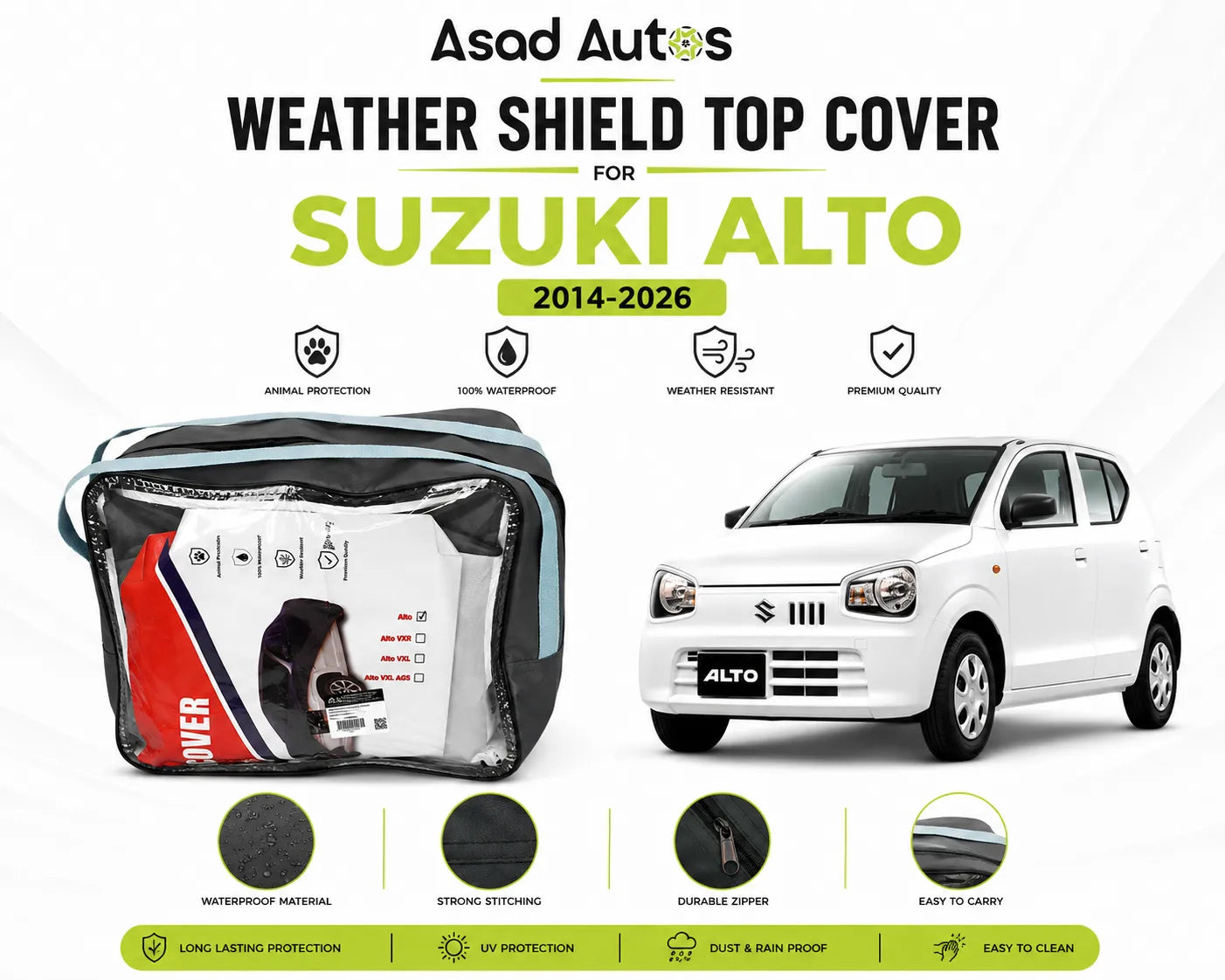 Weather shield black top cover custom fit on Suzuki Old Cultus 2000-2018 for all-weather protection - Asad Autos