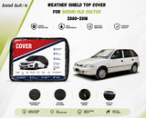 Weatherproof paint-safe fabric close-up of weather shield top cover for Suzuki Old Cultus 2000-2018 sun rain and dust protection - Asad Autos