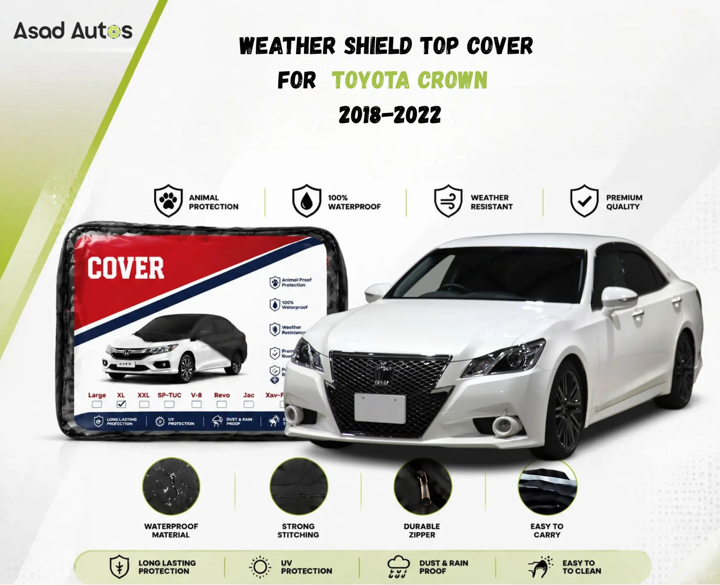 Weather shield black top cover custom fit on Toyota Crown 2018-2022 sedan for all-weather protection - Asad Autos