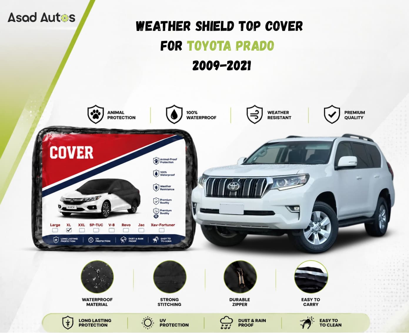 Weather shield black top cover custom fit on Toyota Prado 2009-2021 SUV for all-weather protection - Asad Autos