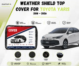 Weather shield top cover protecting Toyota Yaris 2018-2026 from rain and dust while parked outdoors - Asad Autos